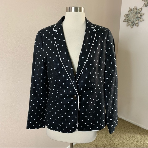 Talbots Linen Blend Polkadot Nautical Blazer Size 8 - Picture 6 of 16